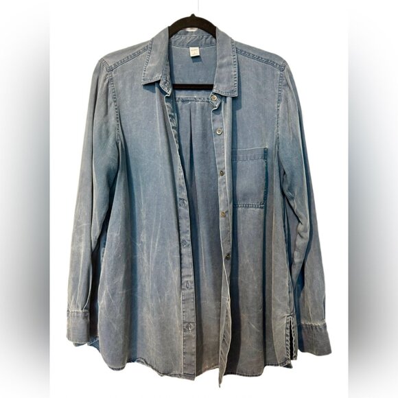 OLD NAVY Distressed Blue "Boyfriend" Button-Down - Picture 1 of 6